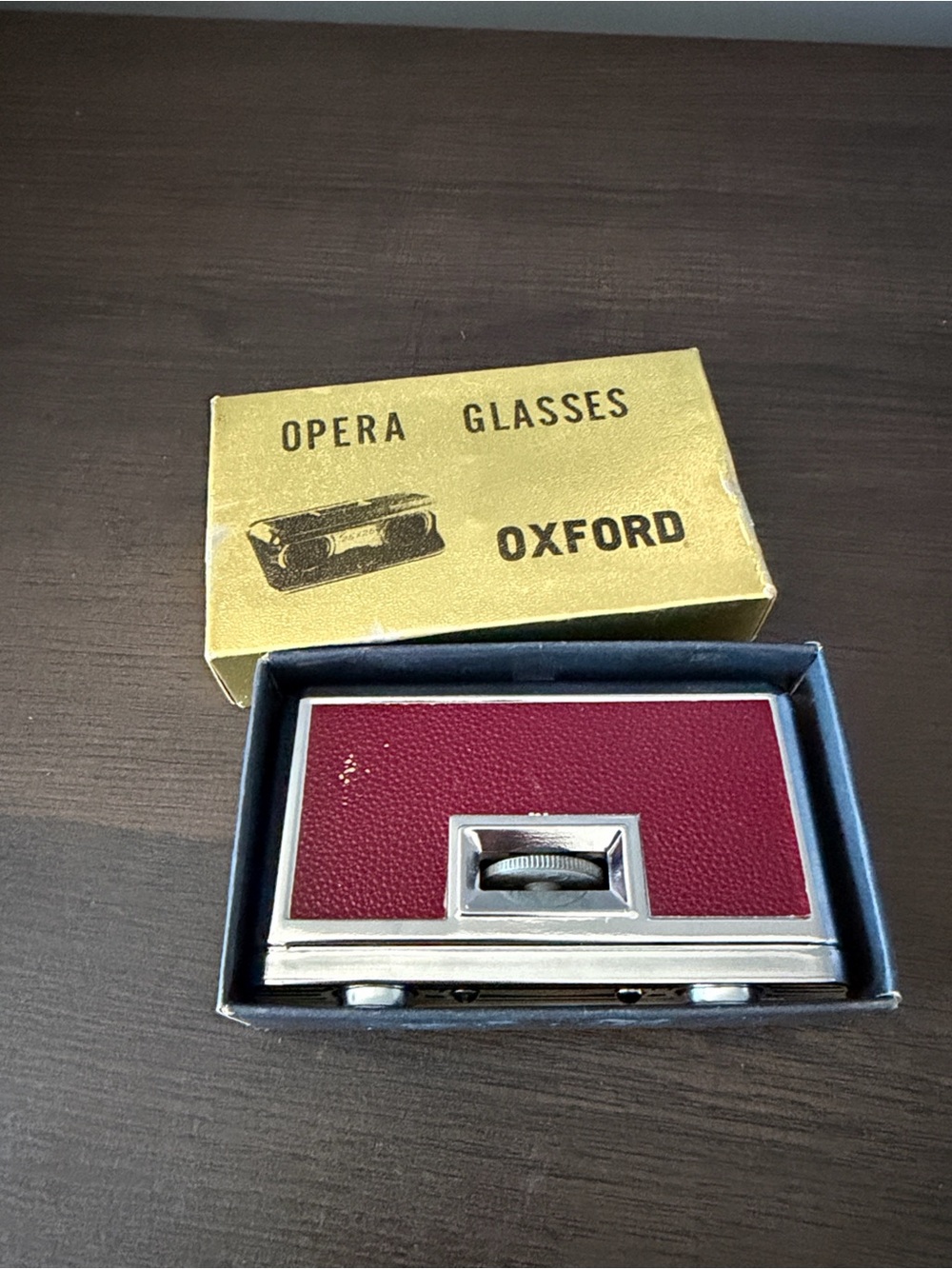 Vintage Oxford folding red and silver opera glasses
